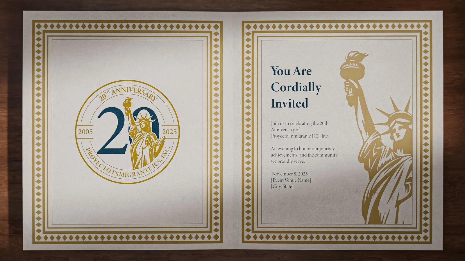 Invitación al evento del aniversario.