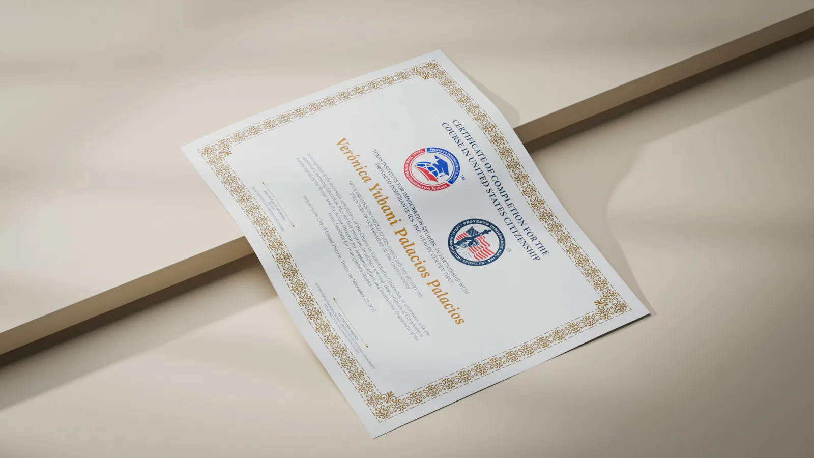 Certificado de finalización del curso de ciudadanía.