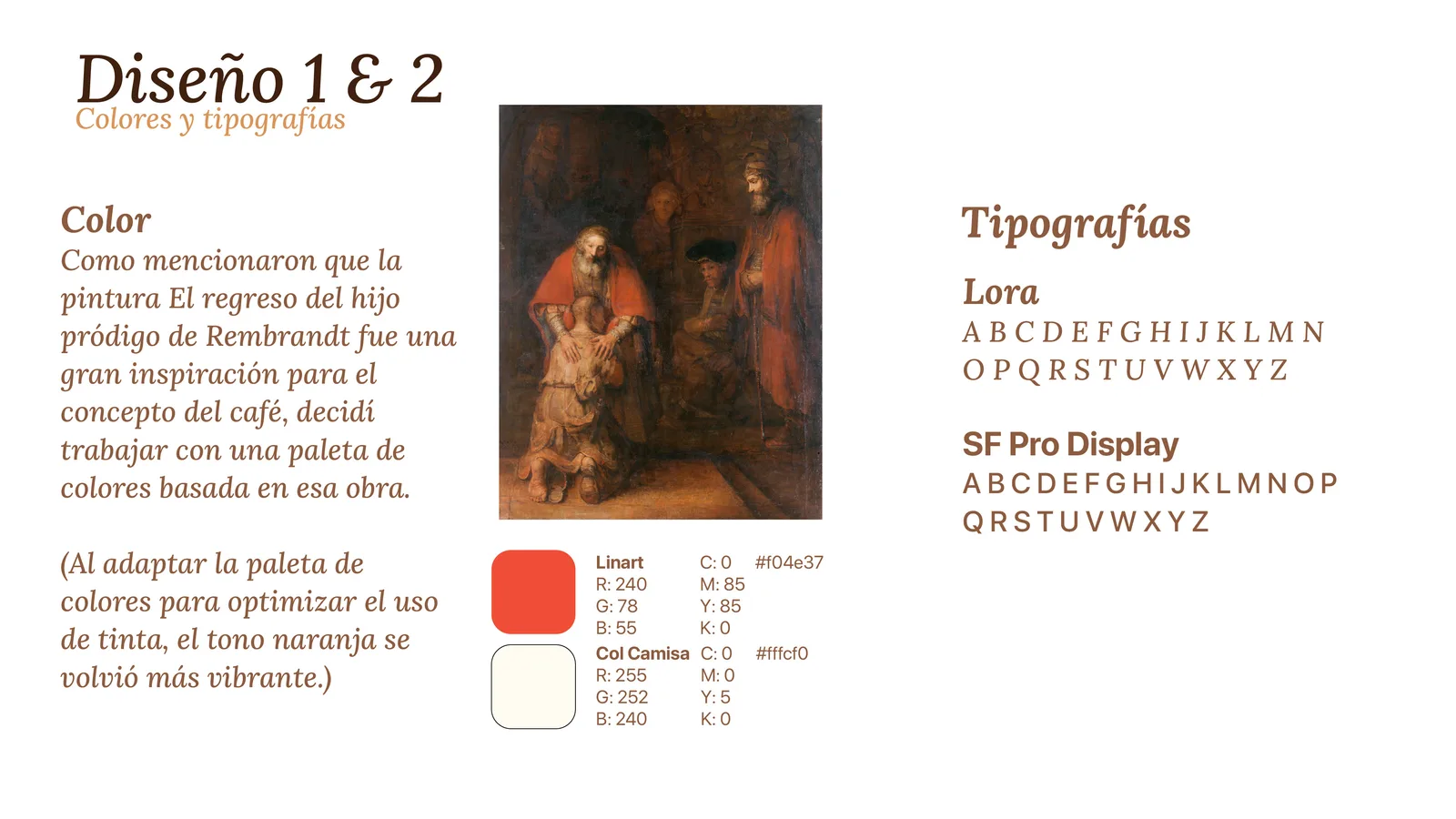 La paleta de los dos primeros diseños, sacada de El regreso del hijo pródigo.